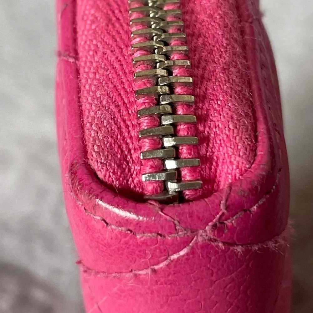 Chanel Pink Caviar Zip Around Quilted Leather Zip Around Long Wallet